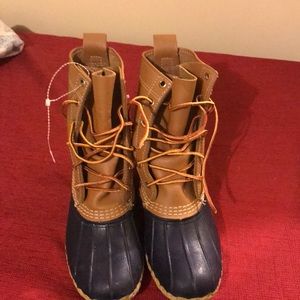 L L Bean navy and leather boots